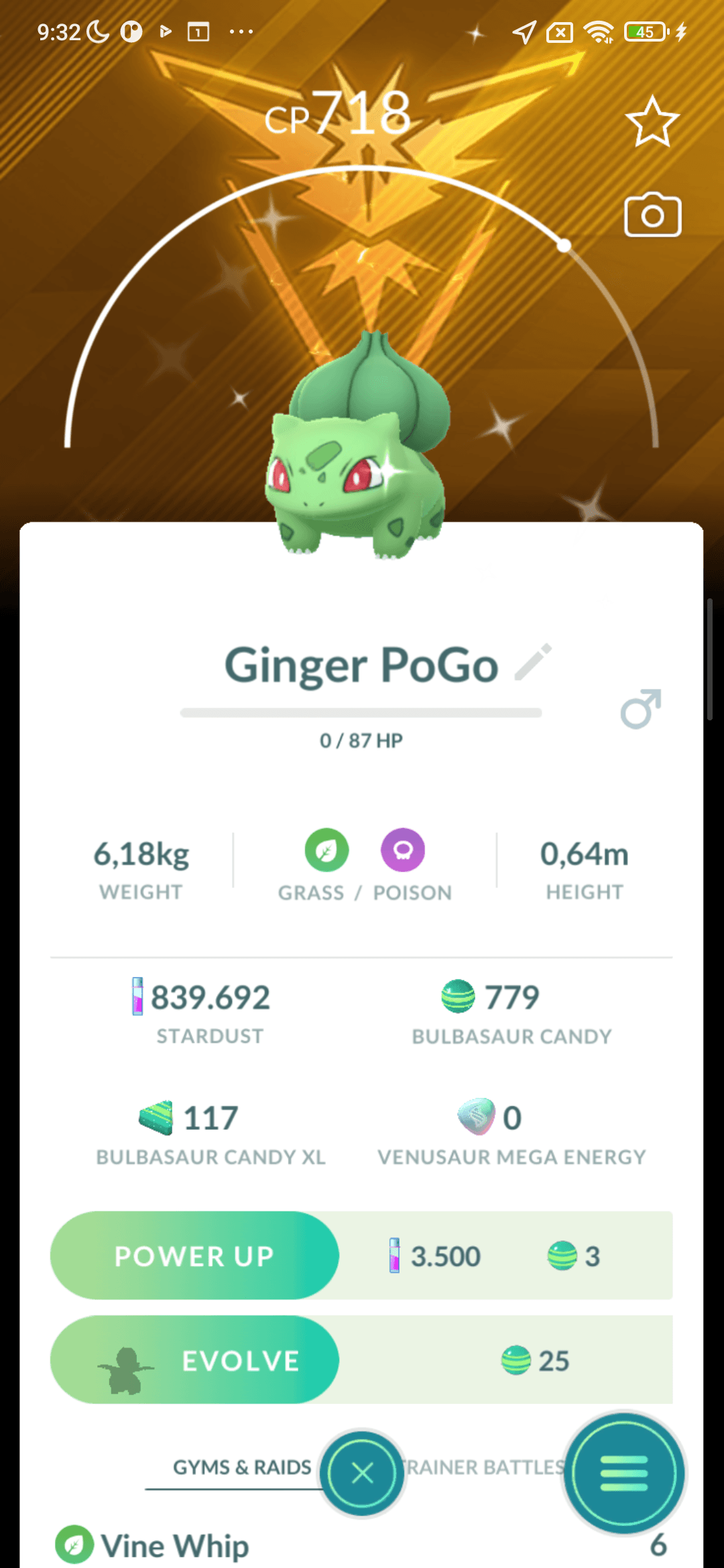 Bulbasaur Shiny — nền Instinct