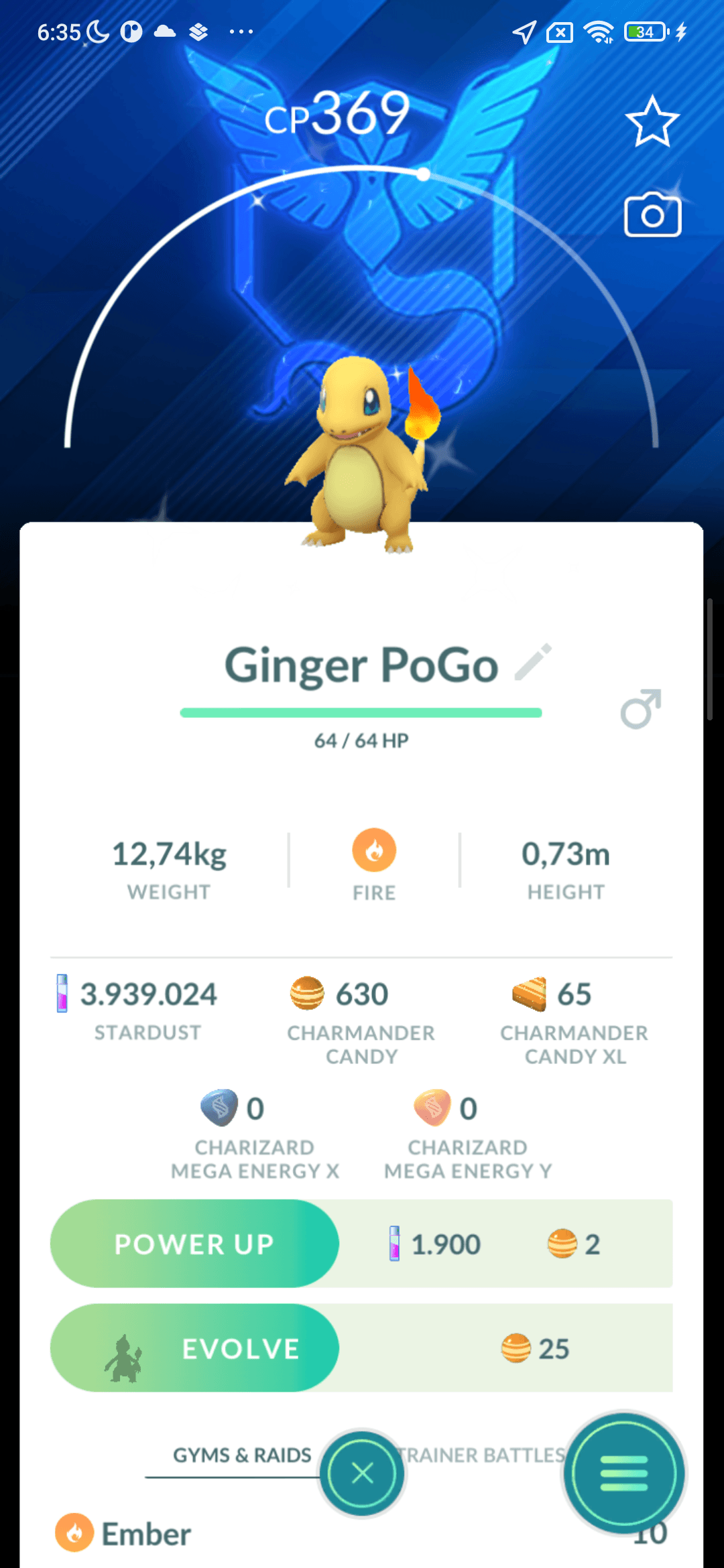 Charmander Shiny — nền Mystic