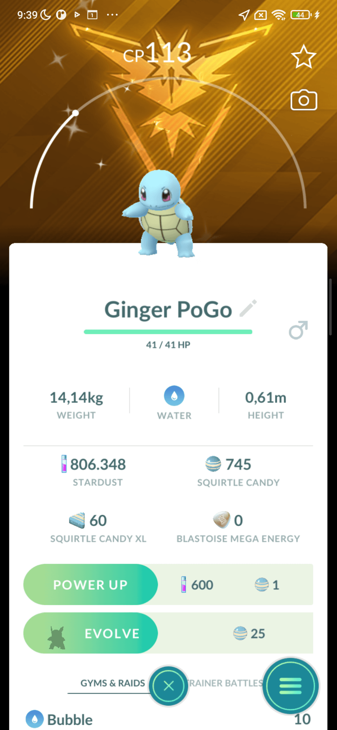 Squirtle Shiny — nền Instinct