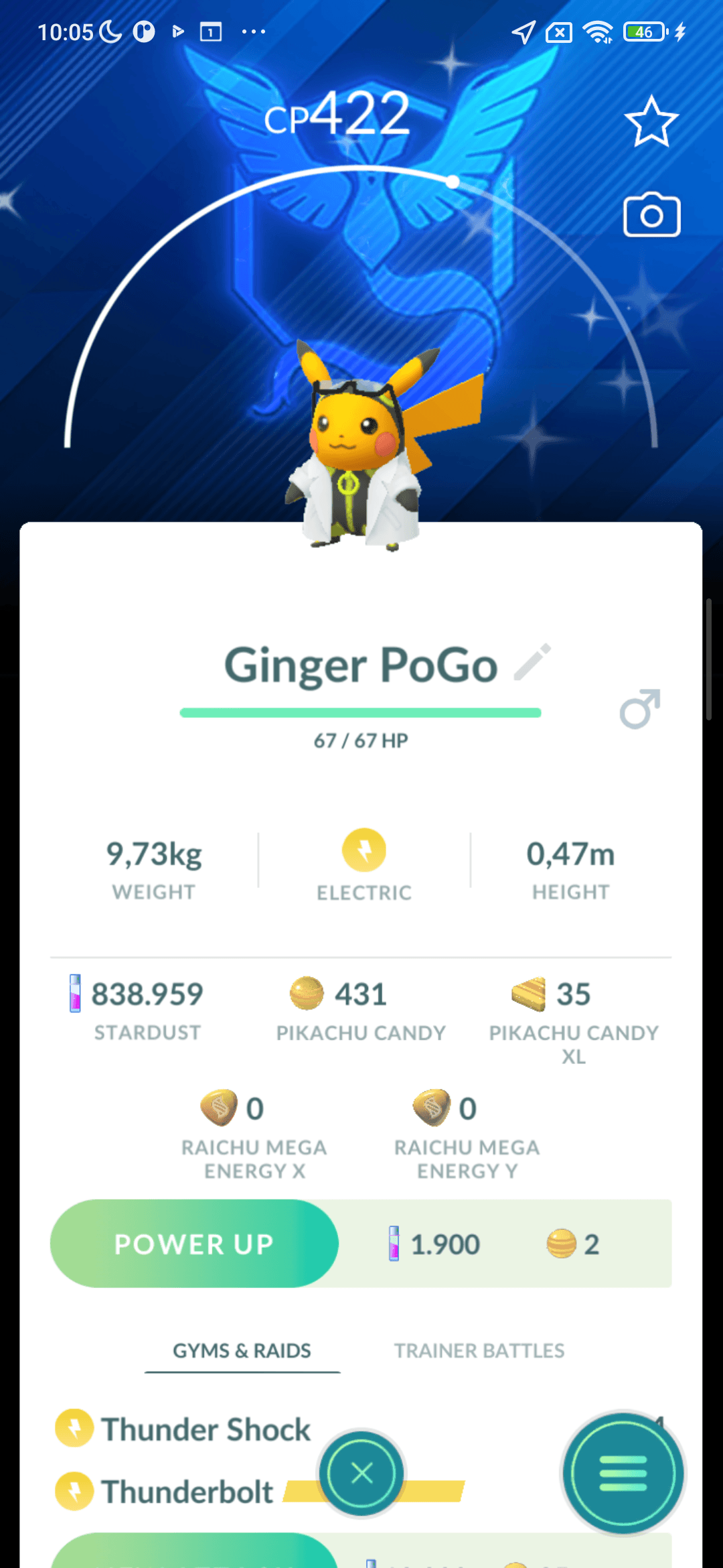 Pikachu Shiny trợ lý Giáo sư Willow — nền Mystic