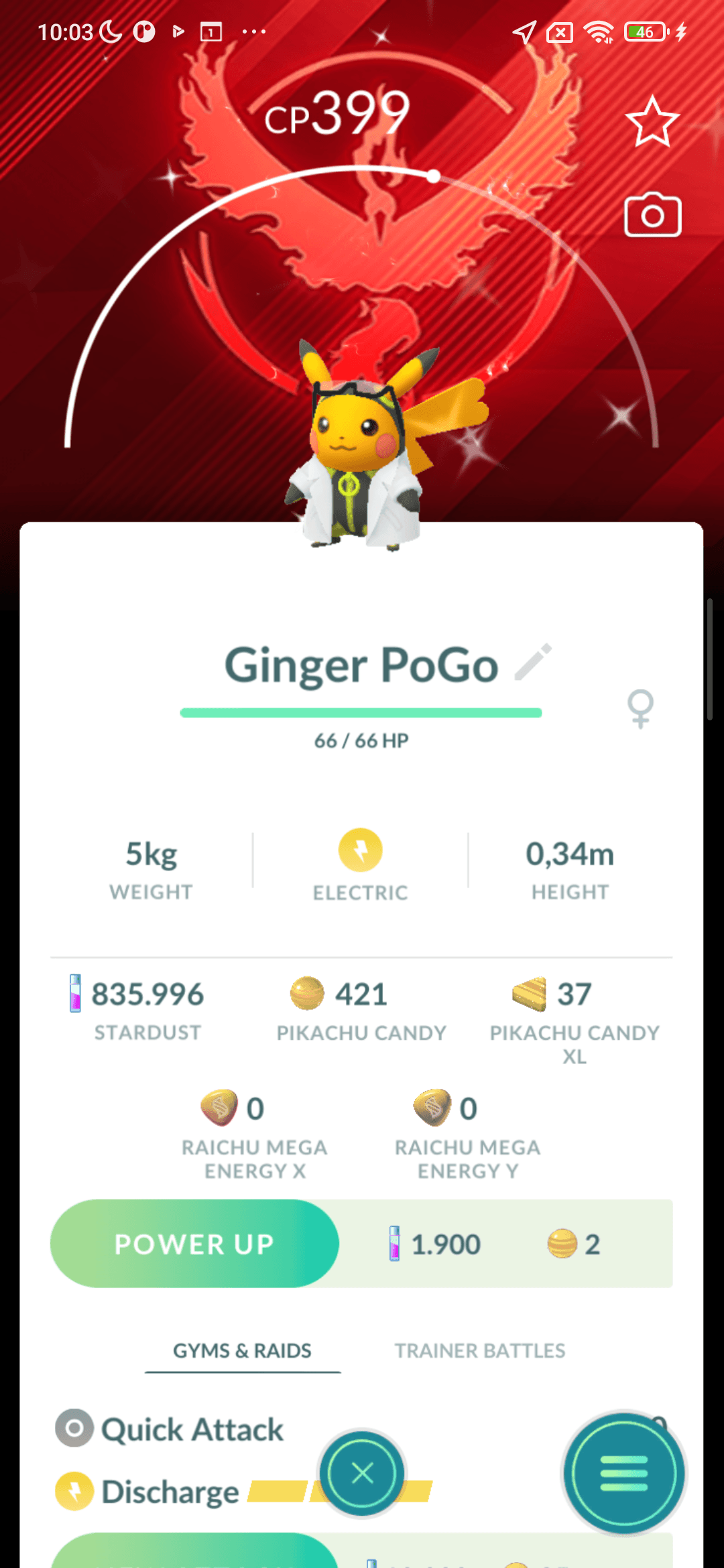 Pikachu Shiny trợ lý Giáo sư Willow — nền Valor