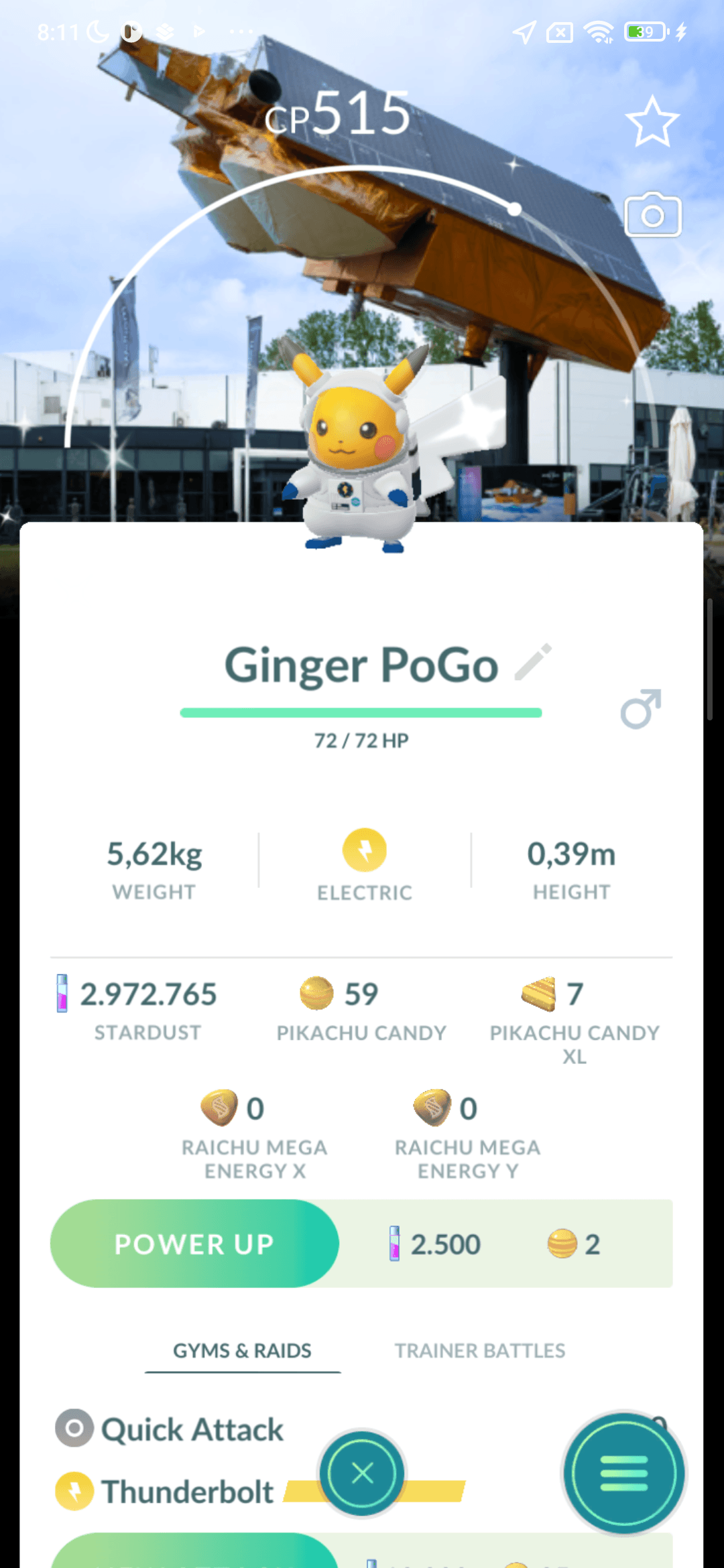 Pikachu Shiny phi hành gia — nền ESA Space Expo