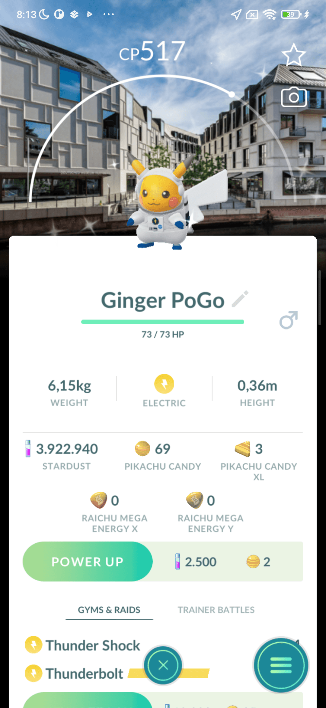 Pikachu Shiny phi hành gia — nền ESA Space Center Đức