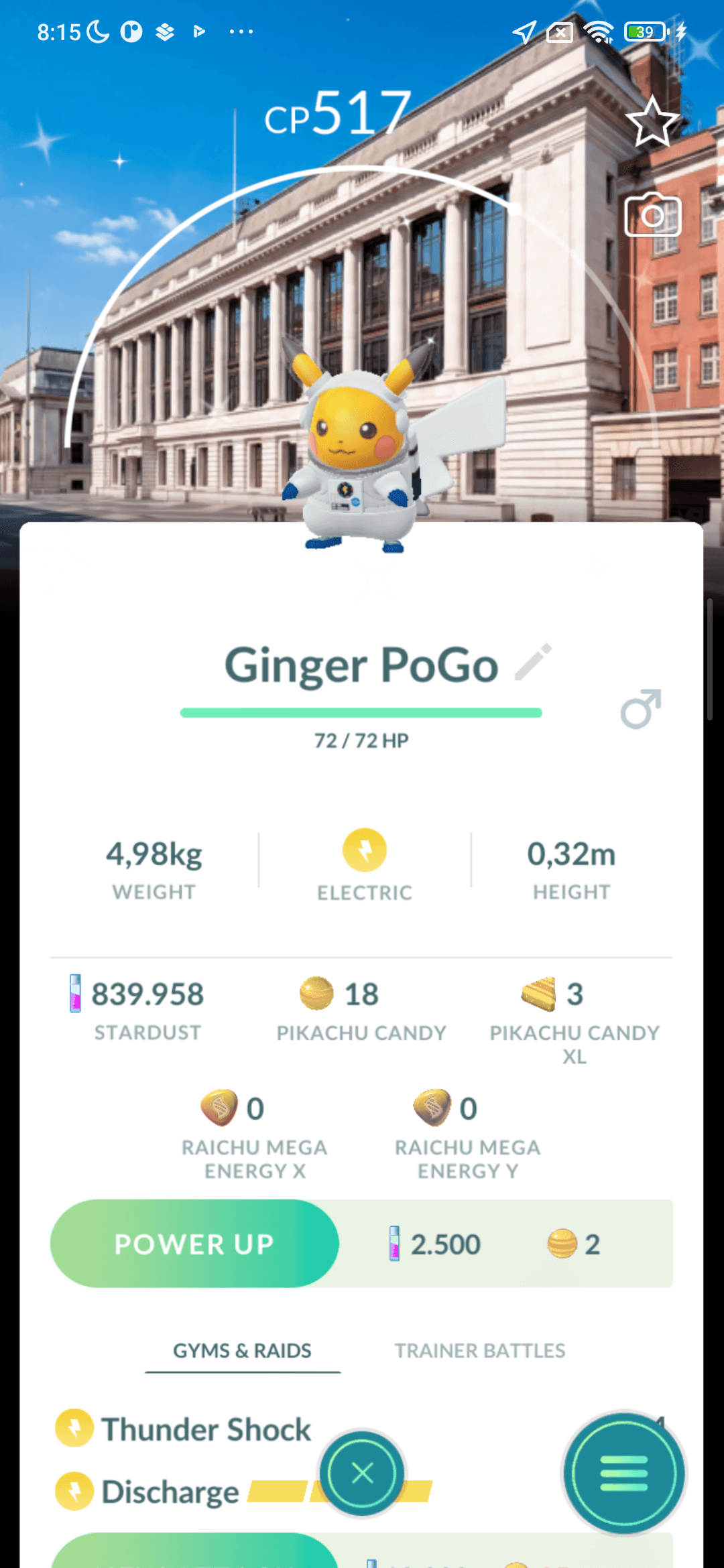 Pikachu Shiny phi hành gia — nền ESA Science Museum London