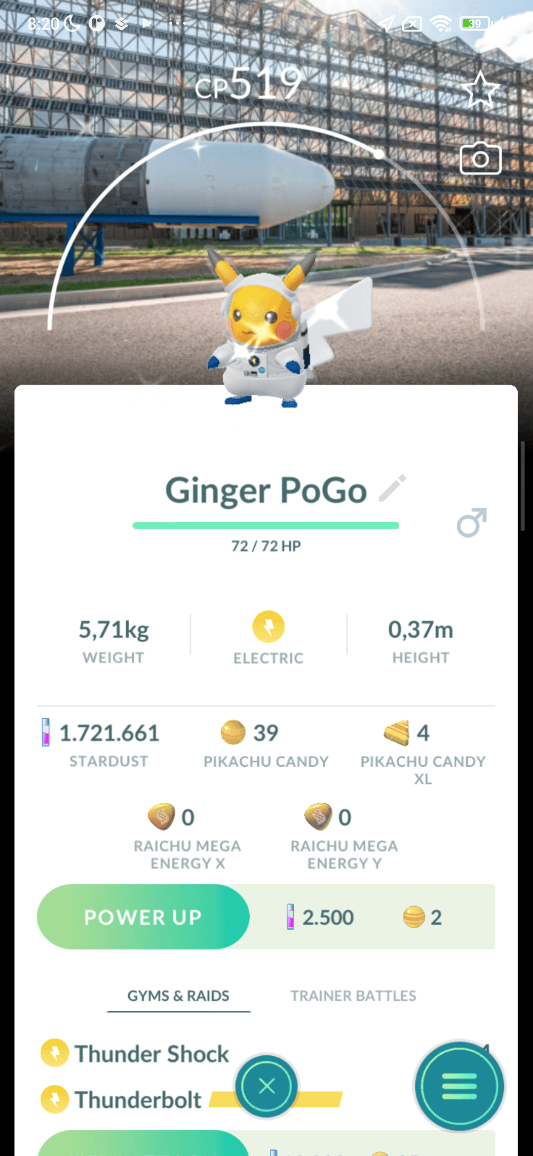 Pikachu Shiny phi hành gia — nền ESA Euro Space Center