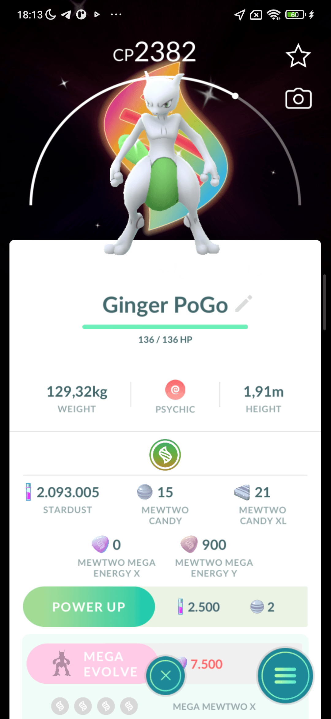 Mewtwo Shiny — nền Mega Evolution