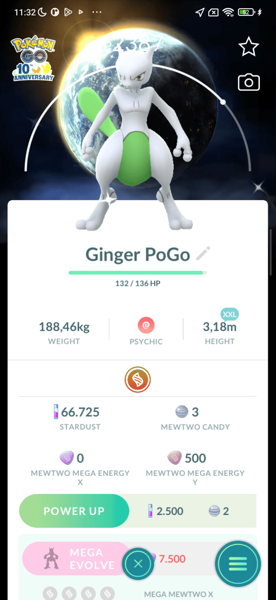 Mewtwo Shundo — nền Mewtwo kỷ niệm 10 năm · cỡ XXL