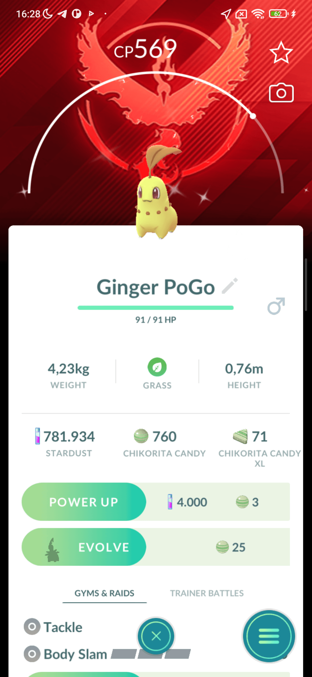 Chikorita Shiny — nền Valor