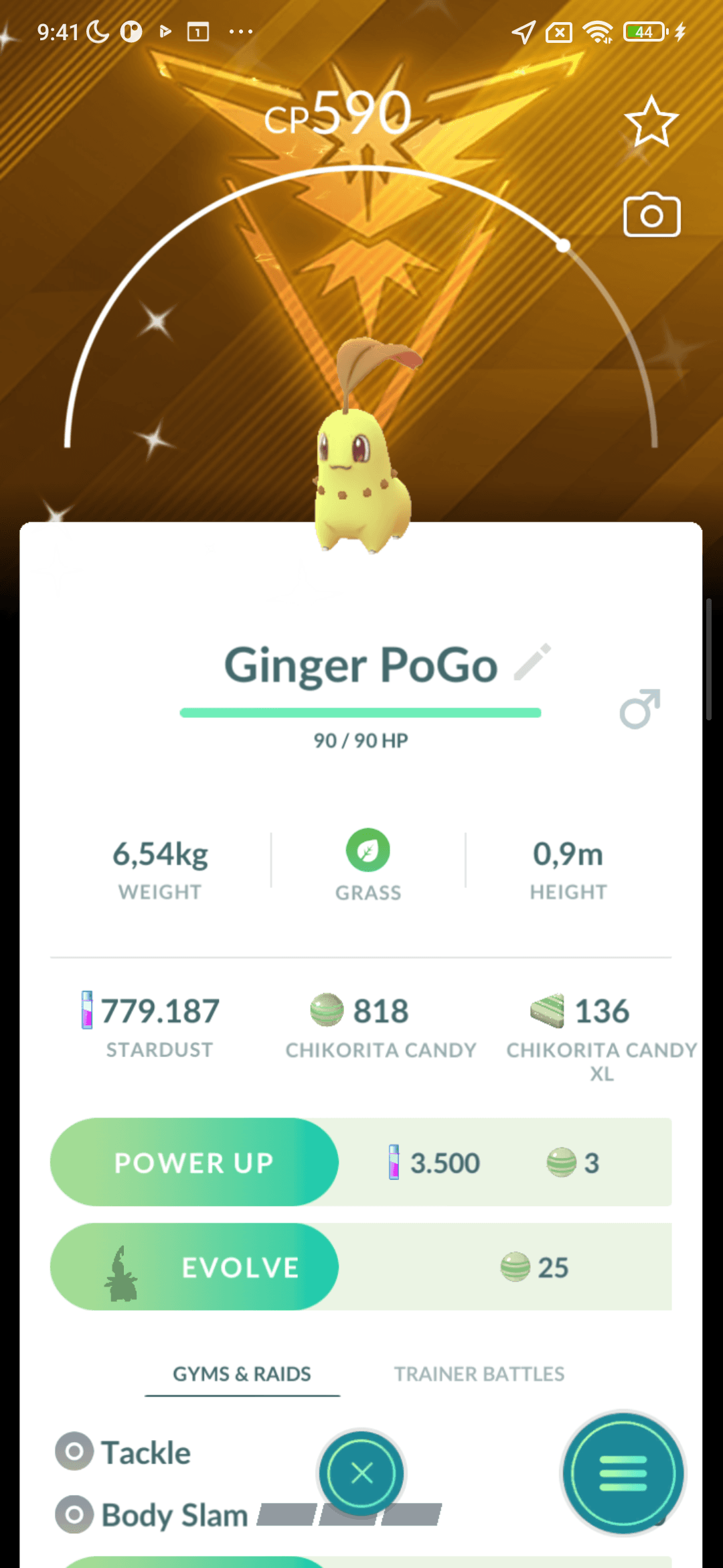 Chikorita Shiny — nền Instinct