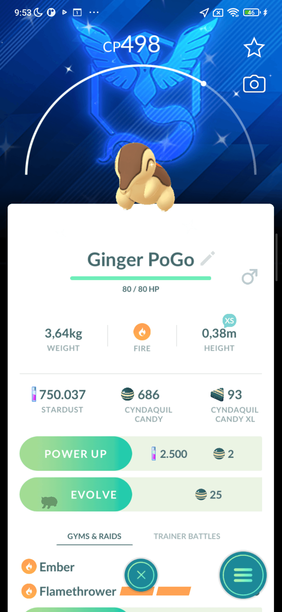 Cyndaquil Shiny — nền Mystic