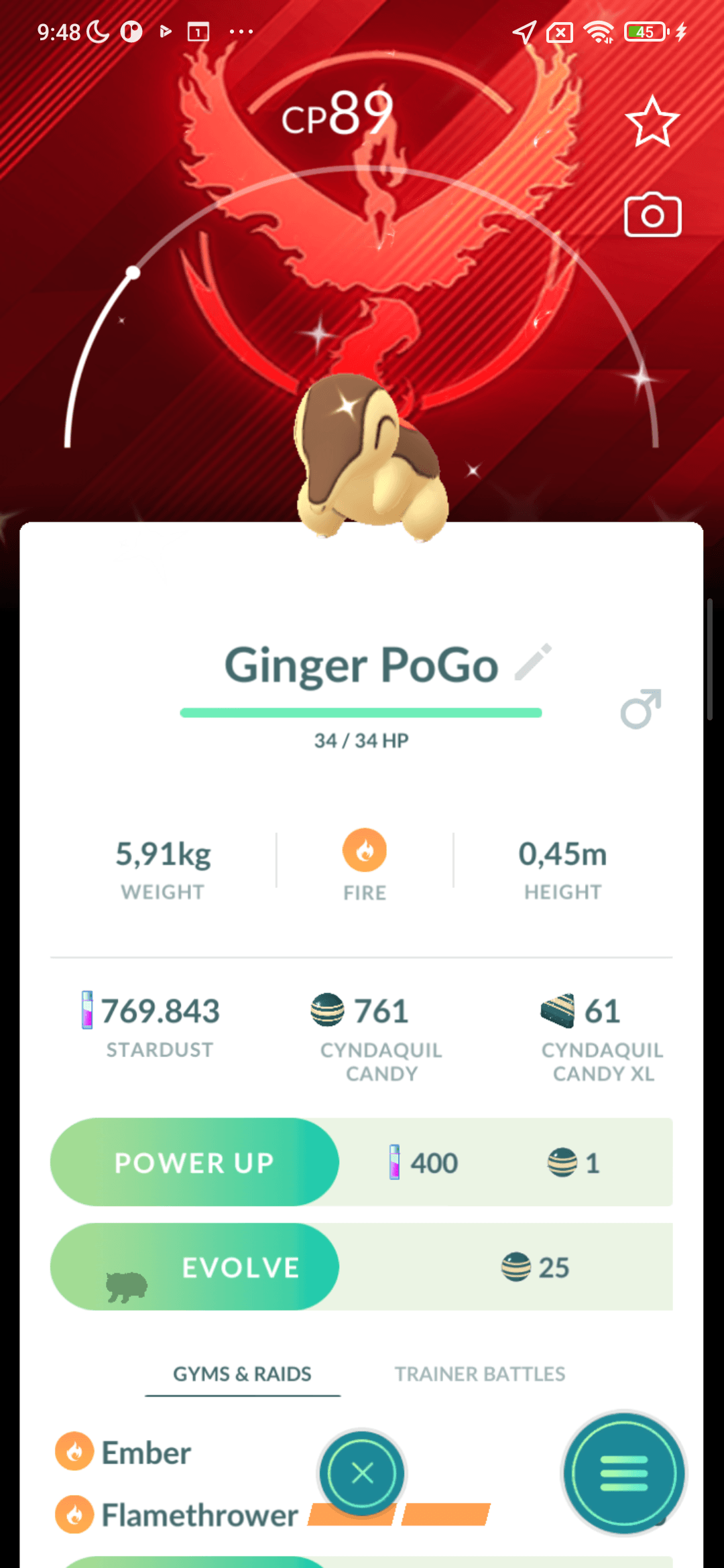 Cyndaquil Shiny — nền Valor