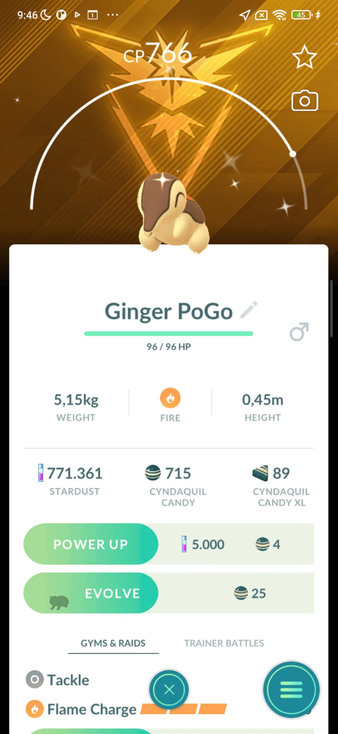 Cyndaquil Shiny — nền Instinct