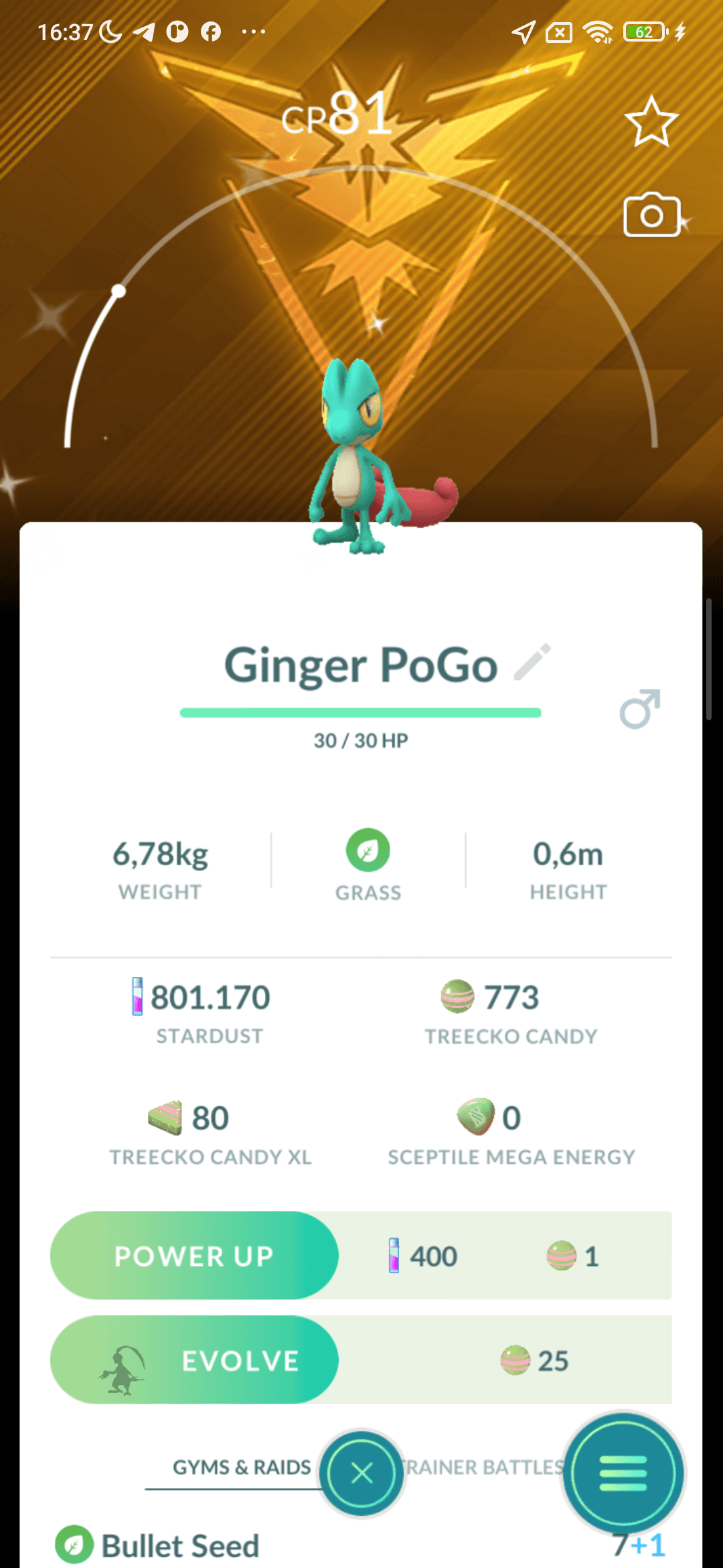 Treecko Shiny — nền Instinct