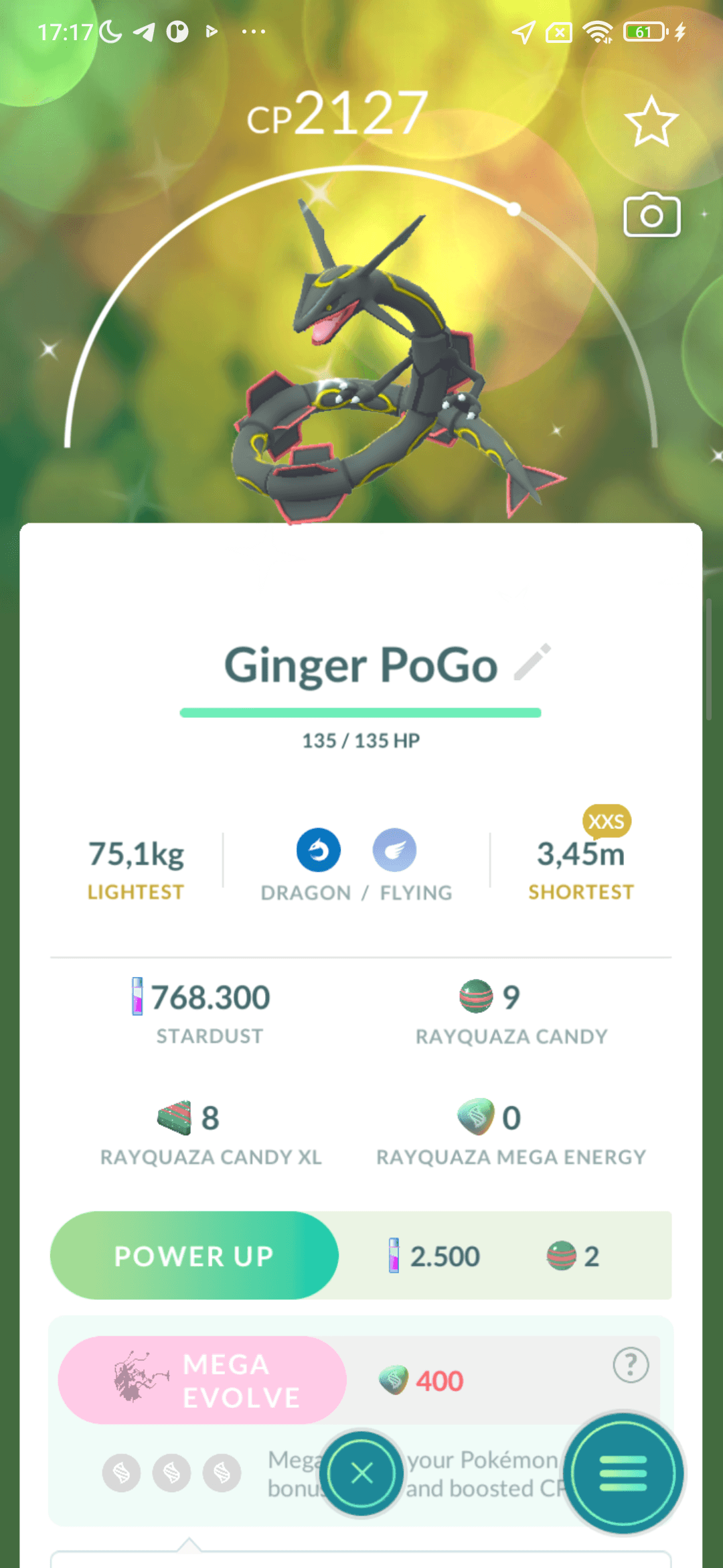 Rayquaza Shiny — cỡ XXS