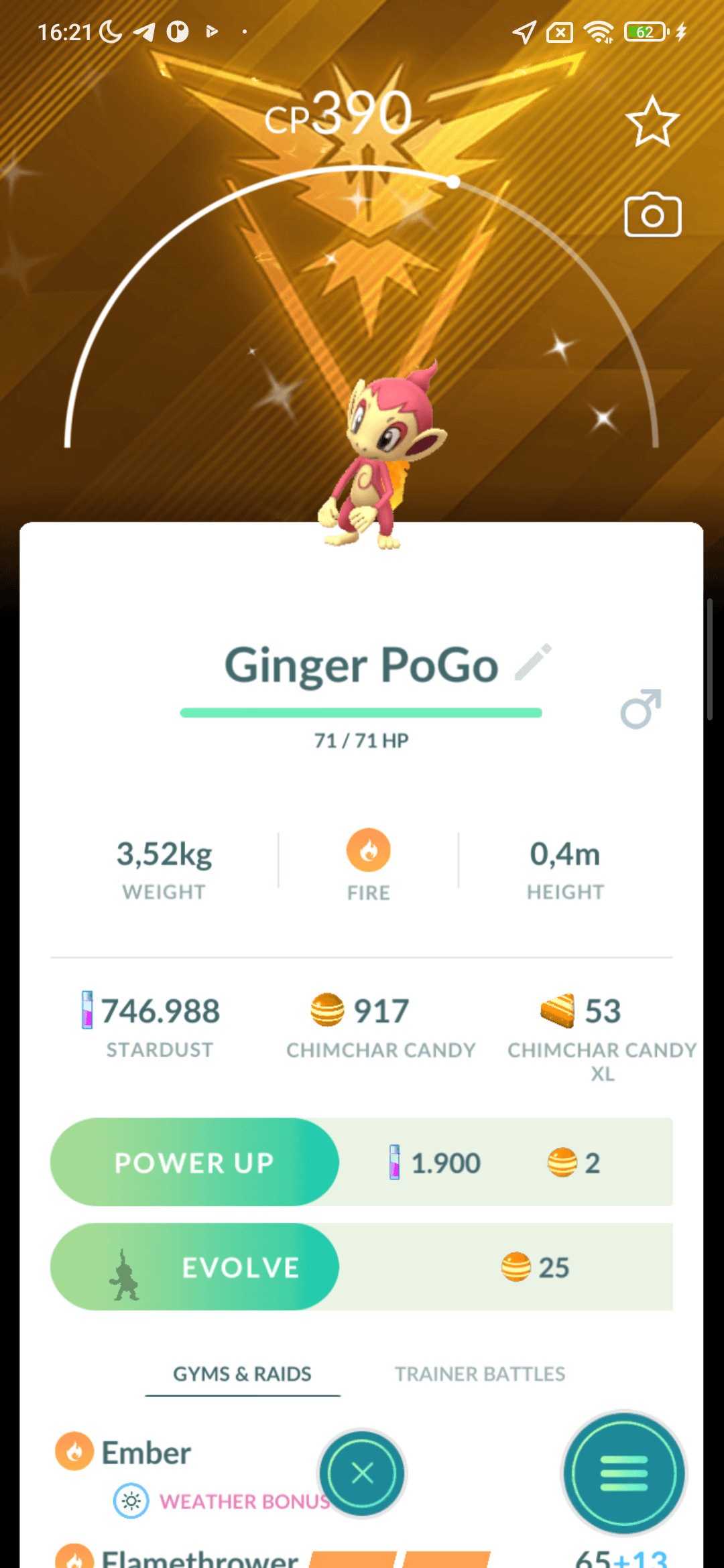 Chimchar Shiny — nền Instinct