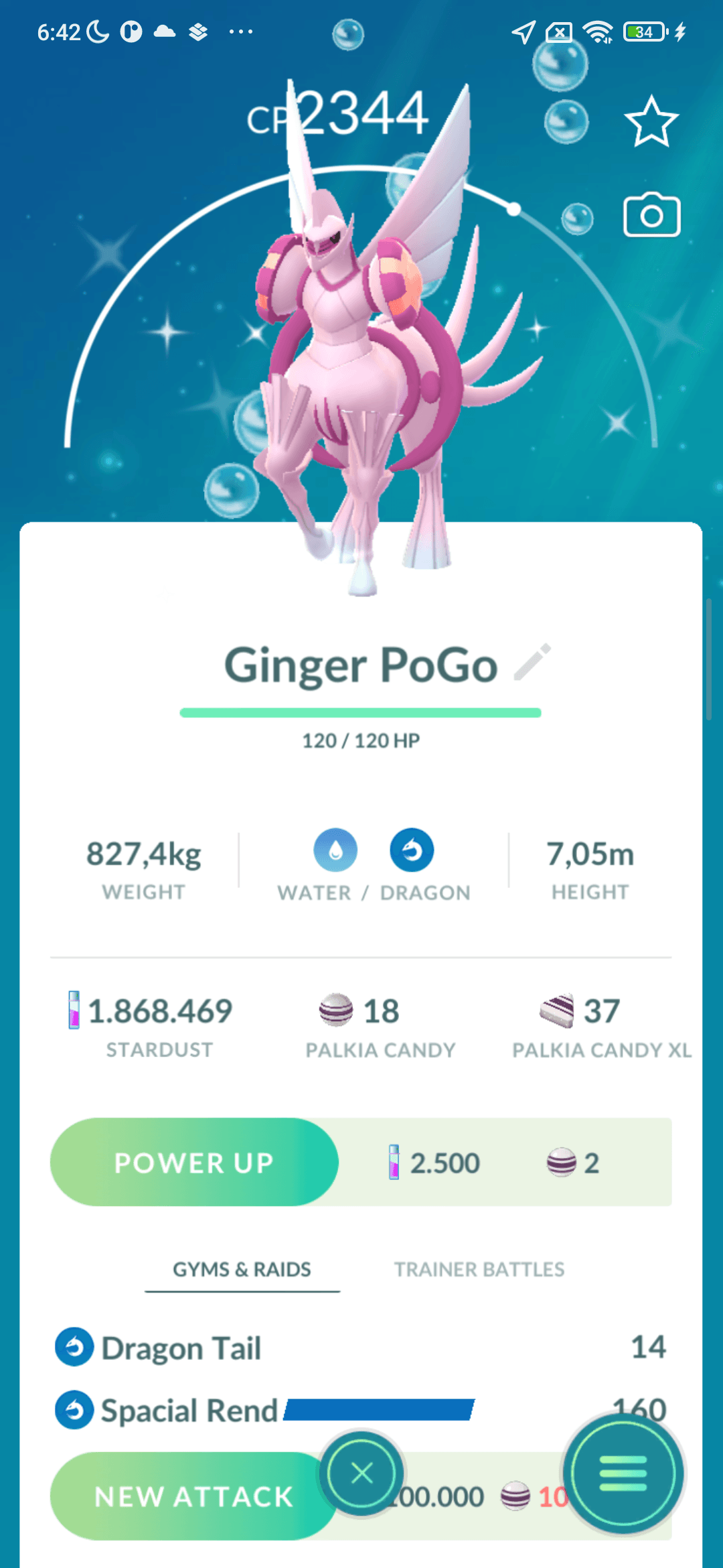 Palkia Shiny dạng Origin — có Spacial Rend