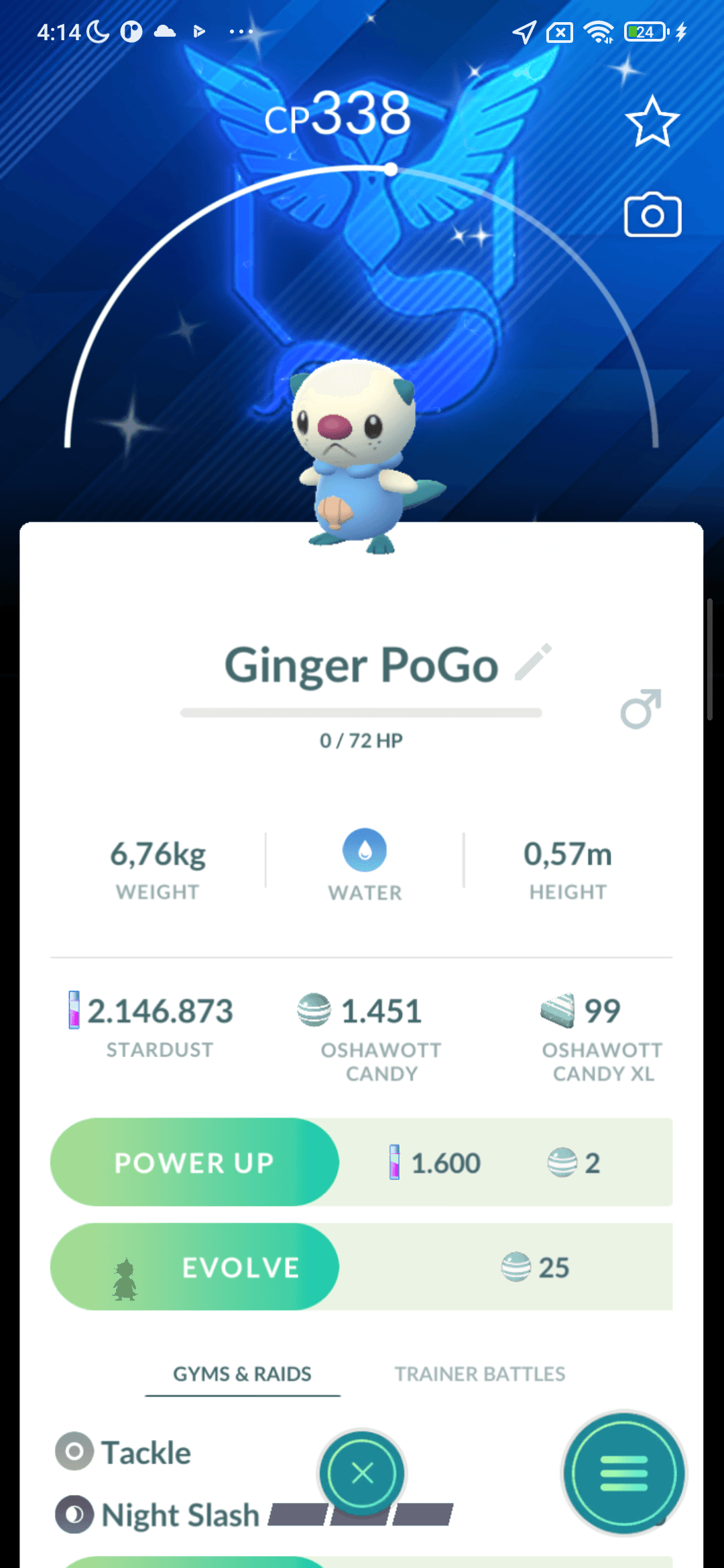 Oshawott Shiny — nền Mystic