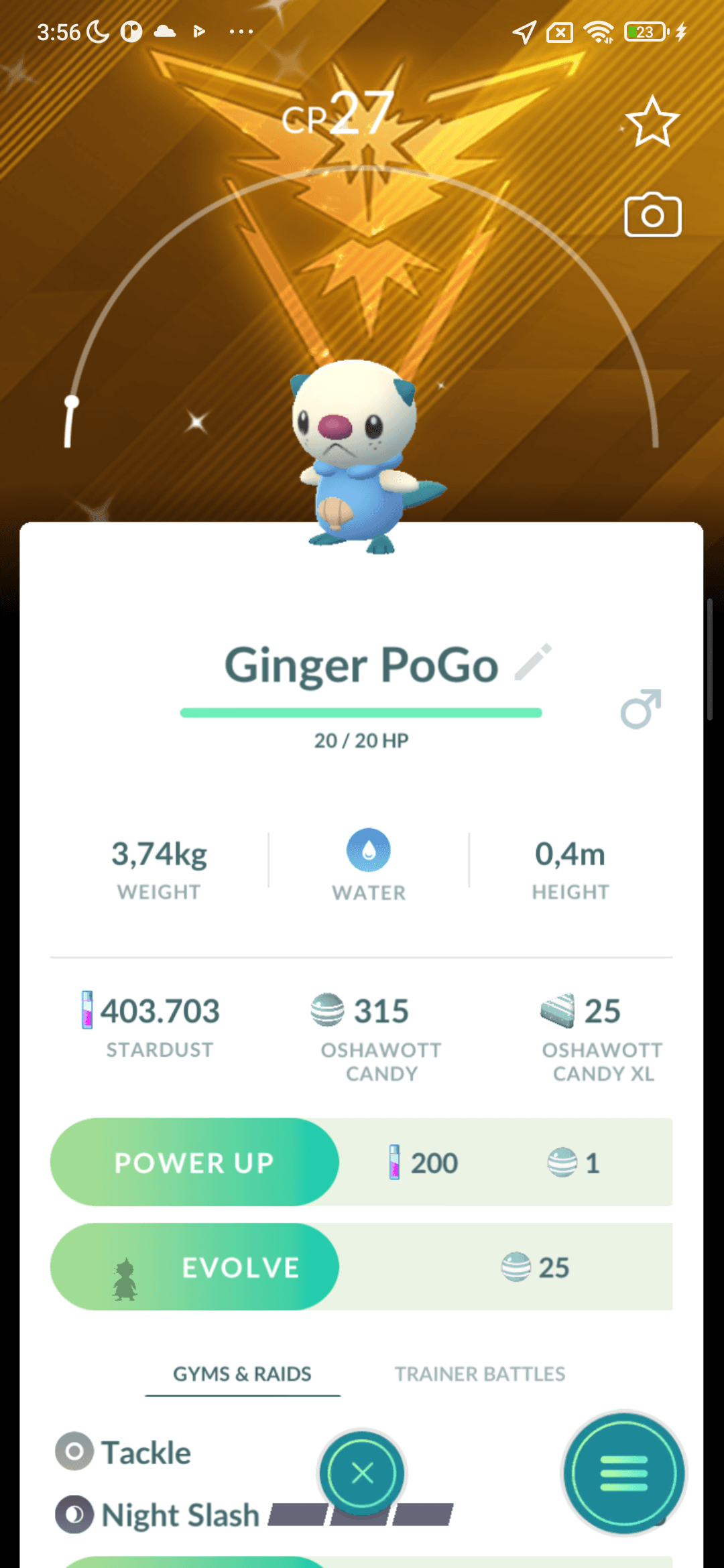 Oshawott Shiny — nền Instinct