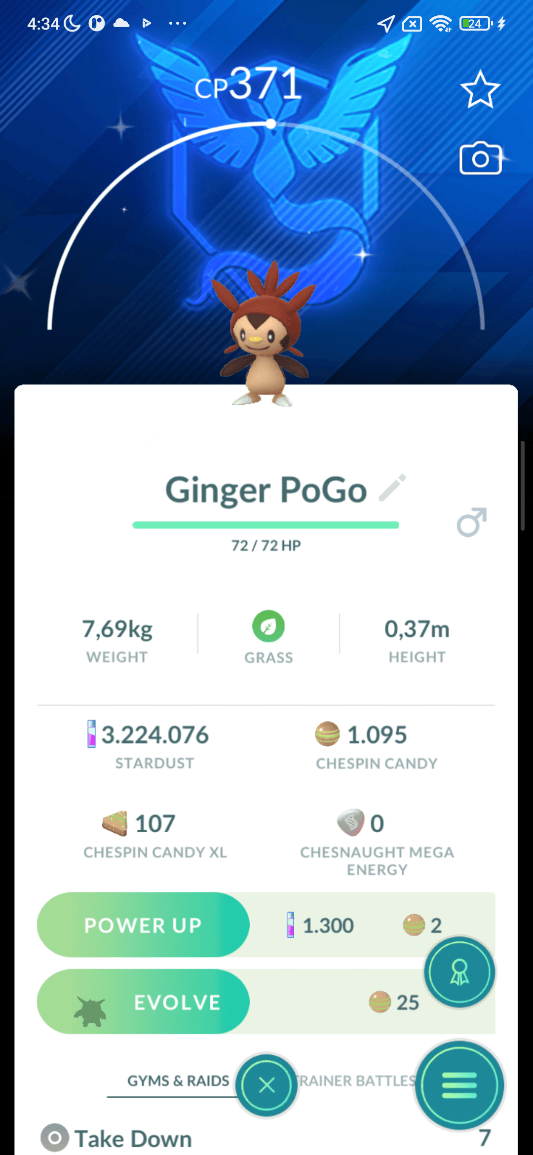 Chespin Shiny — nền Mystic
