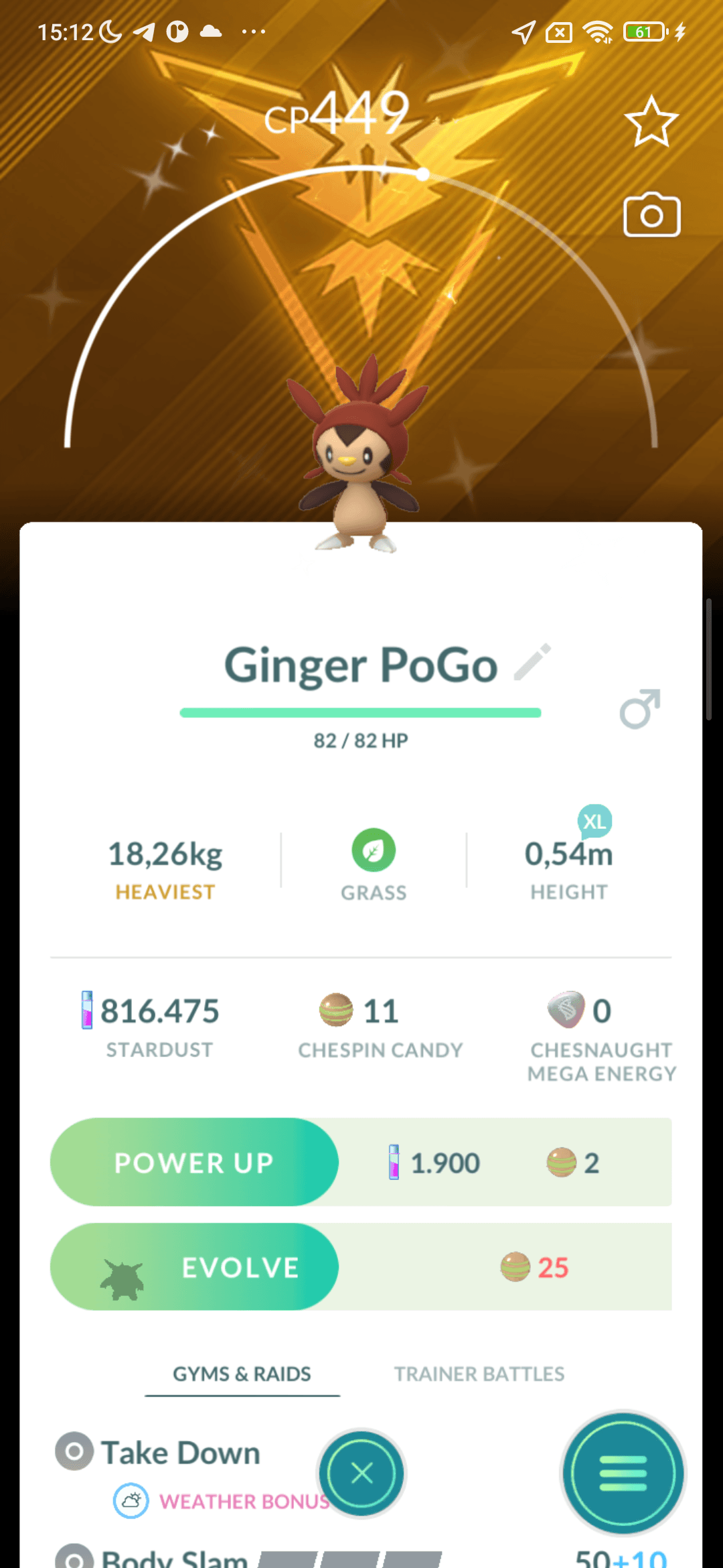Chespin Shiny — nền Instinct