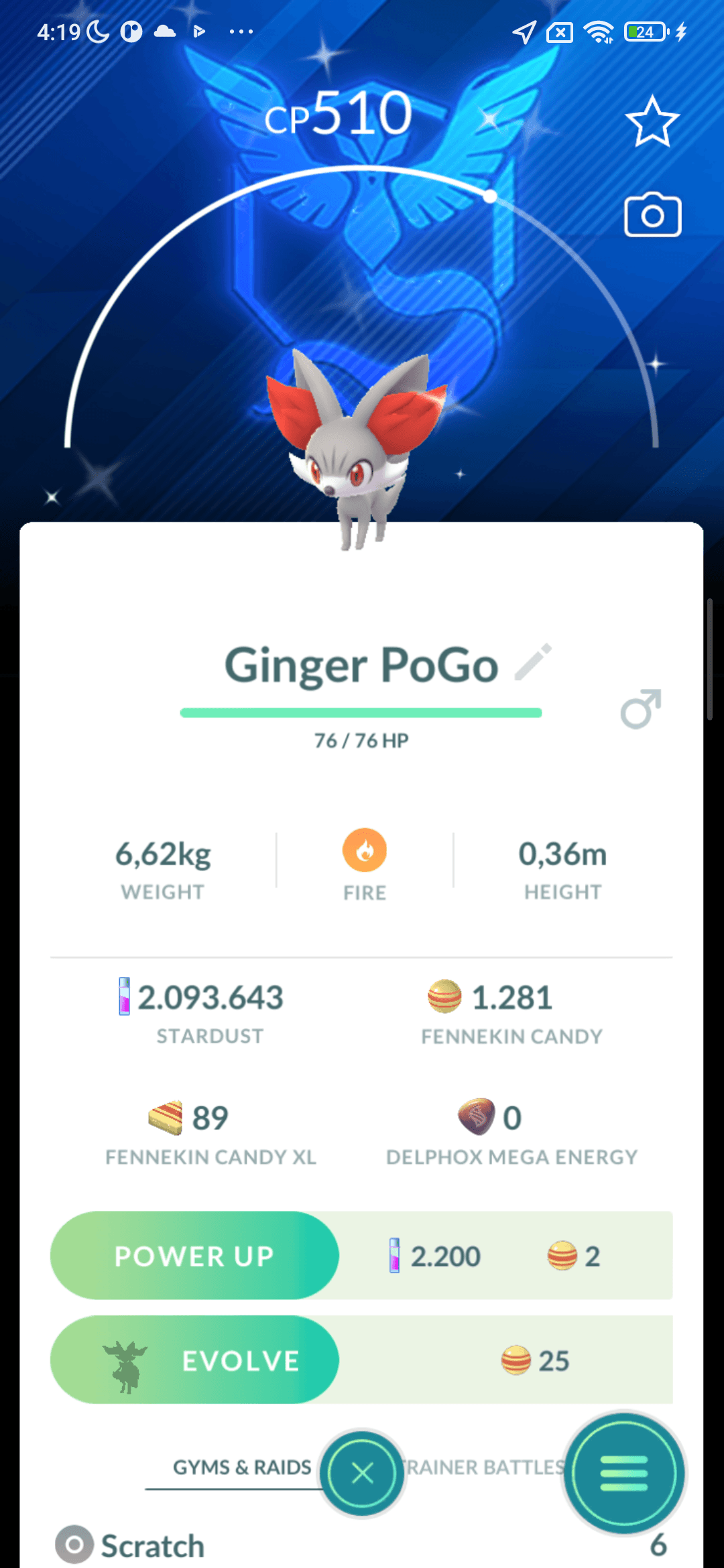 Fennekin Shiny — nền Mystic