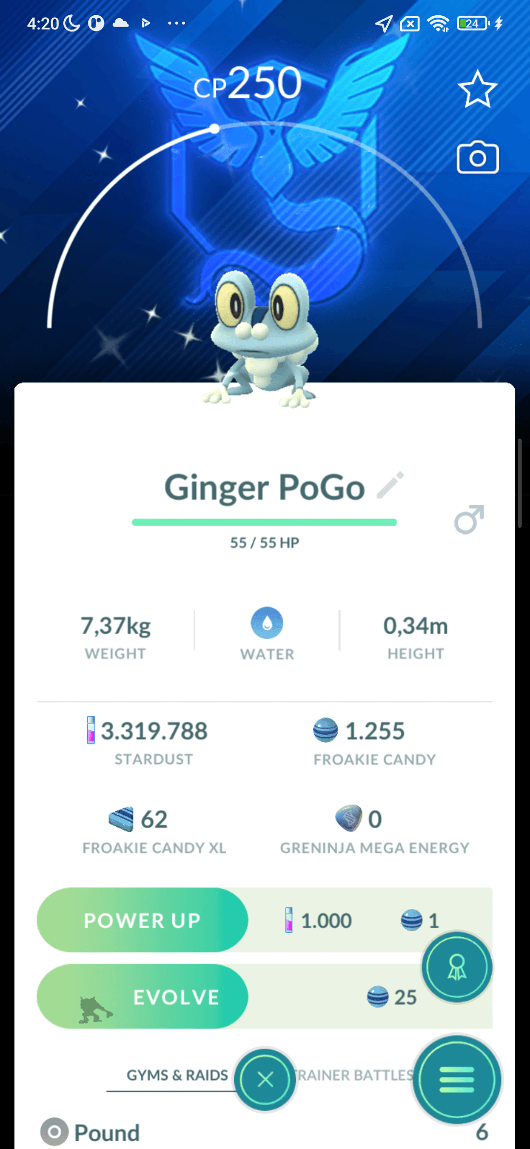 Froakie Shiny — nền Mystic