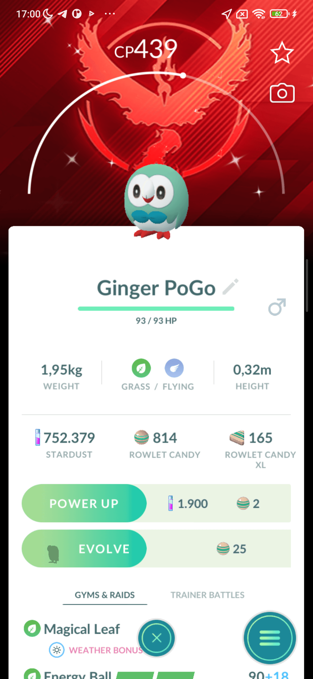 Rowlet Shiny — nền Valor