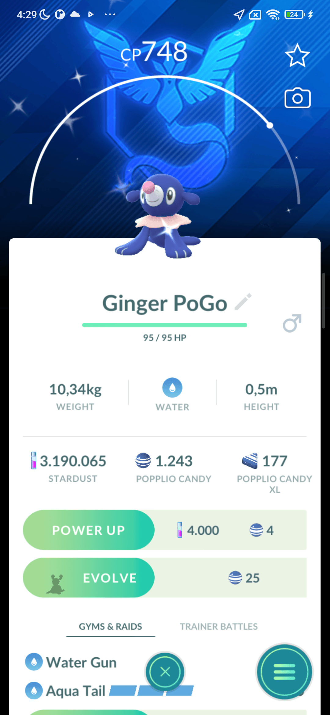 Popplio Shiny — nền Mystic