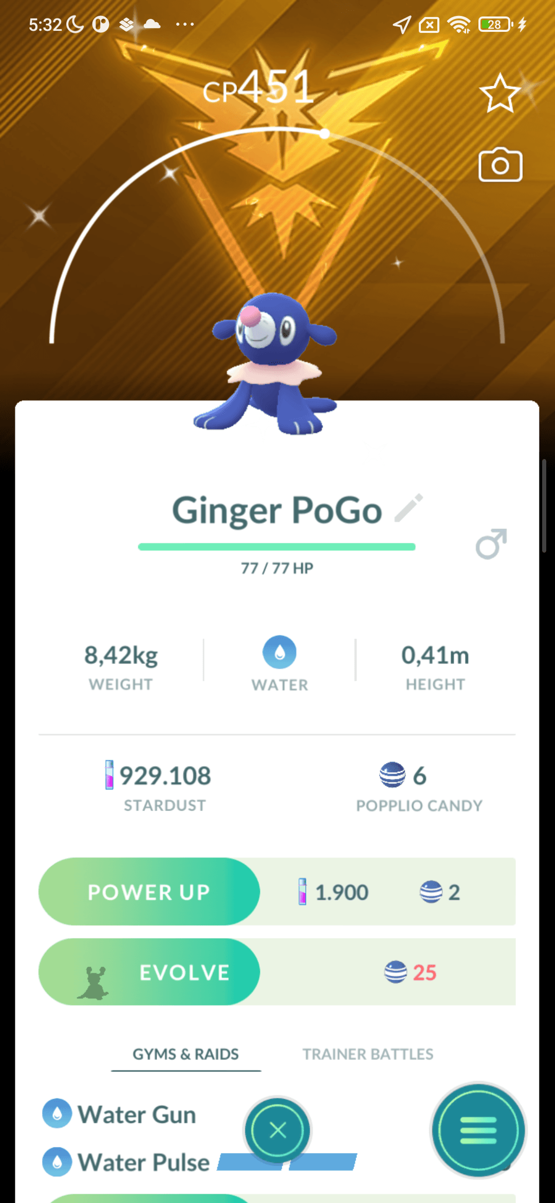 Popplio Shiny — nền Instinct