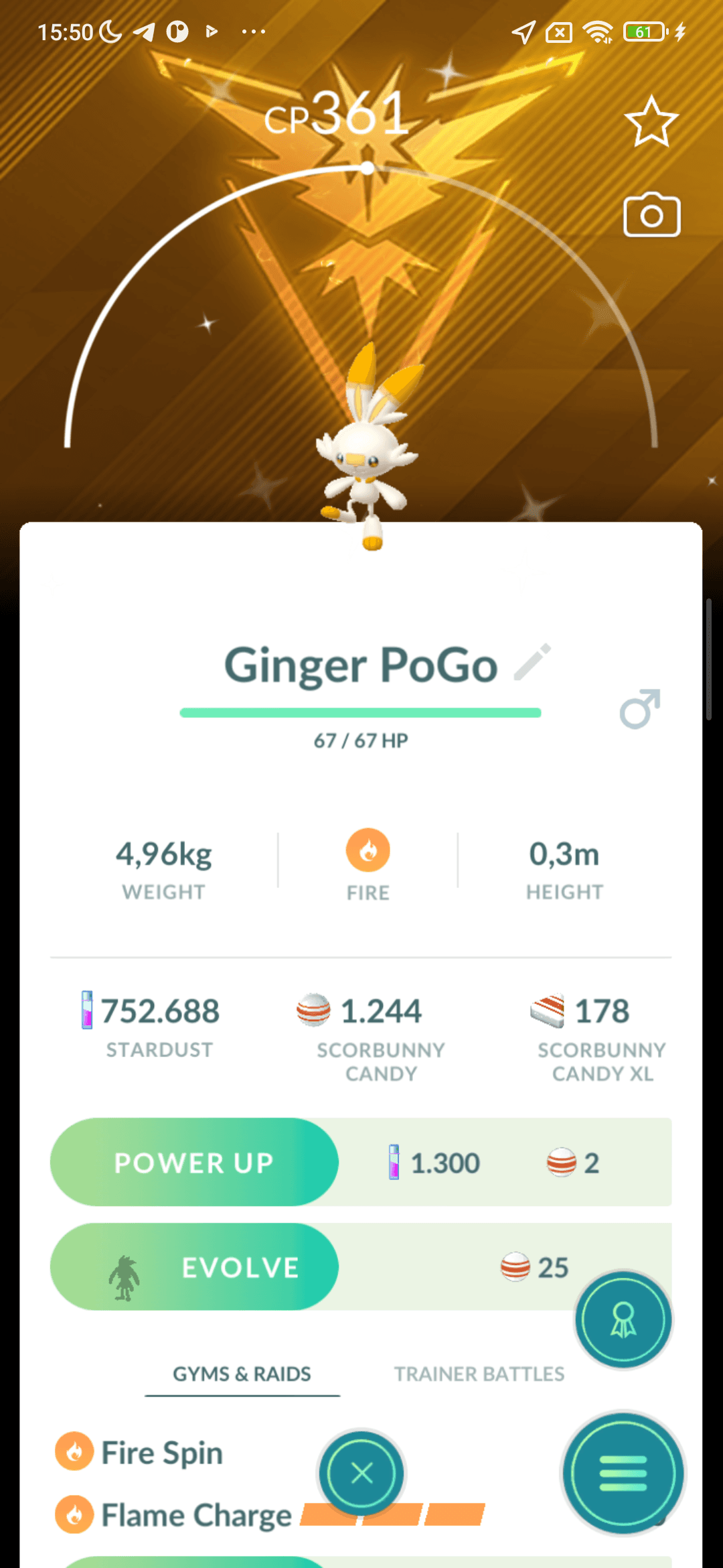 Scorbunny Shiny — nền Instinct