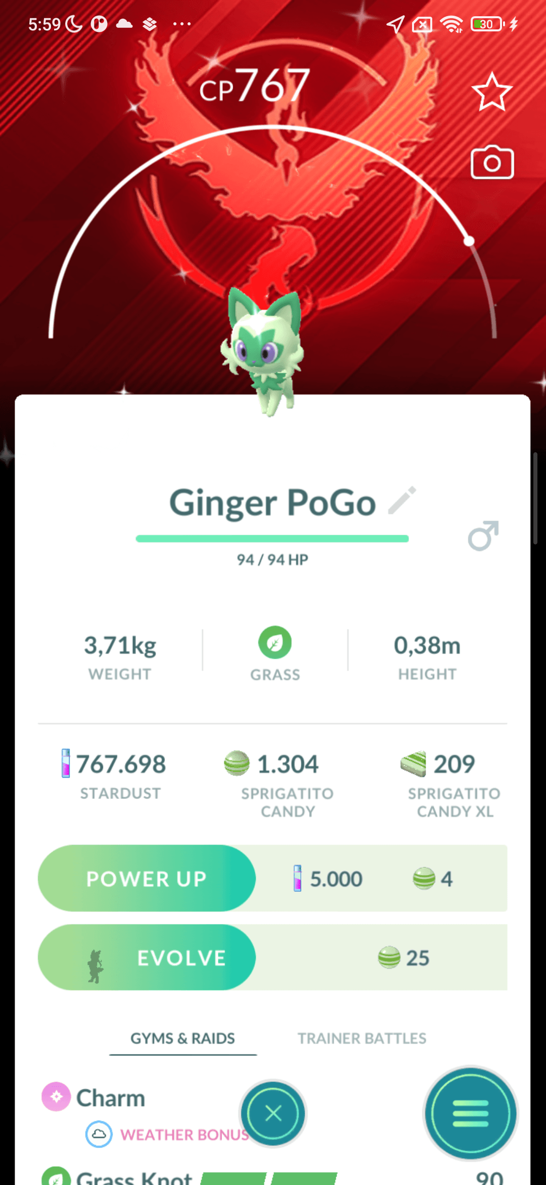Sprigatito Shiny — nền Valor