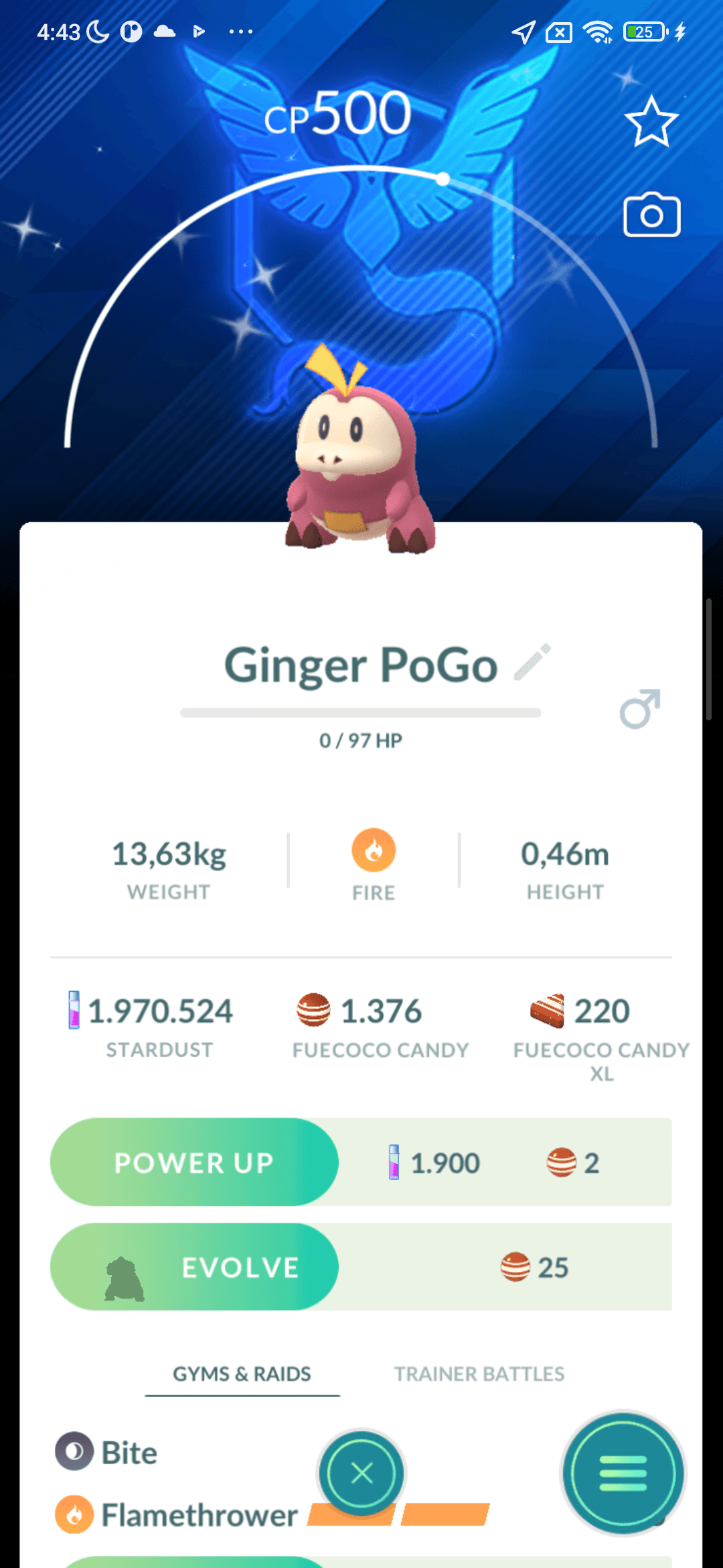 Fuecoco Shiny — nền Mystic