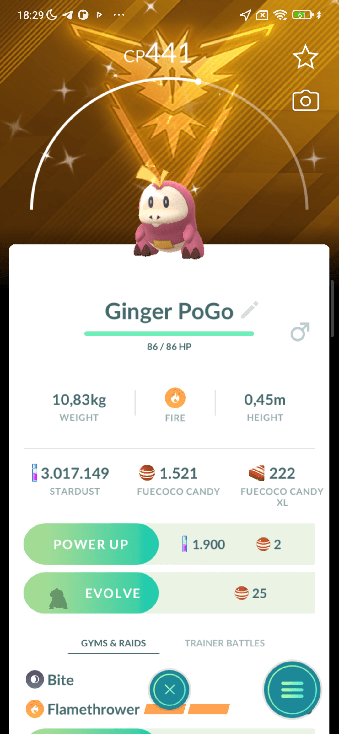 Fuecoco Shiny — nền Instinct