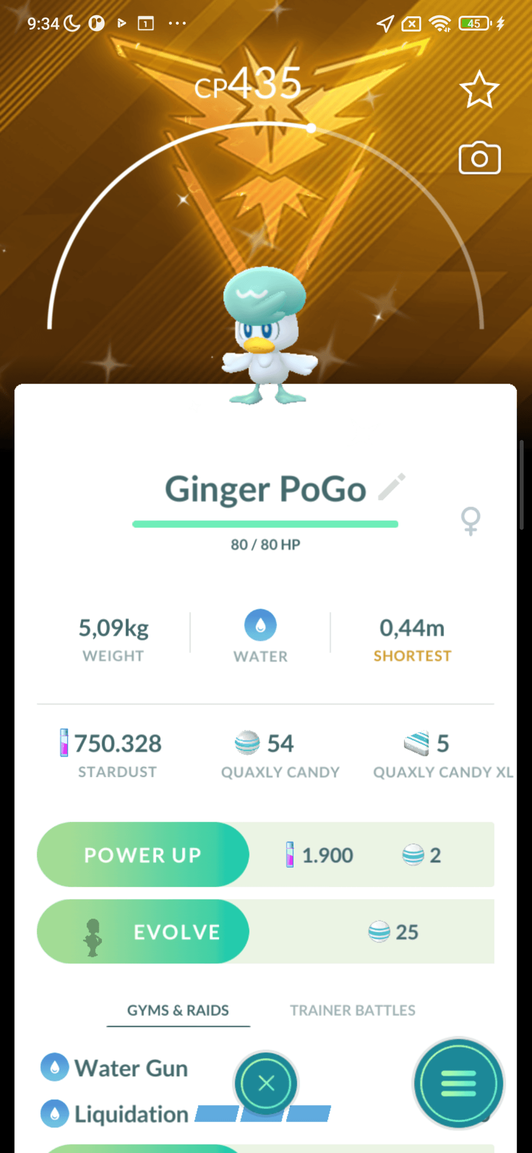 Quaxly Shiny — nền Instinct